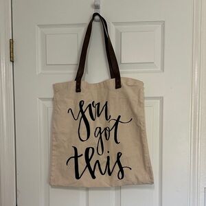 Stylish Cream Tote Bag with Brown Handles
